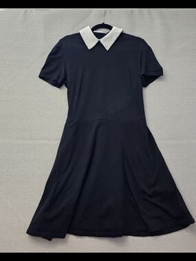 DEANDRI- Black Short-Sleeve Dress with White Peter Pan Collar XL